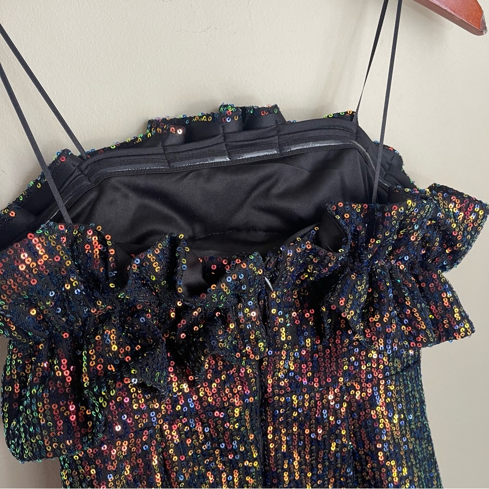 Thirty Thirty LA Strapless Sequin Multi-Color Ruffle Dress Size Small - Picture 8 of 11